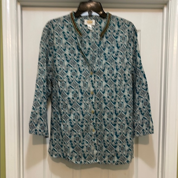 Talbots - boho green/teal/turquoise pattern with beaded neckline - size XL - Picture 1 of 6